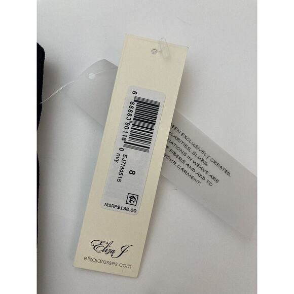 Eliza J Dark Navy Blue Ruffled Cocktail Dress Knee Length Lace Size 8 - Picture 7 of 8